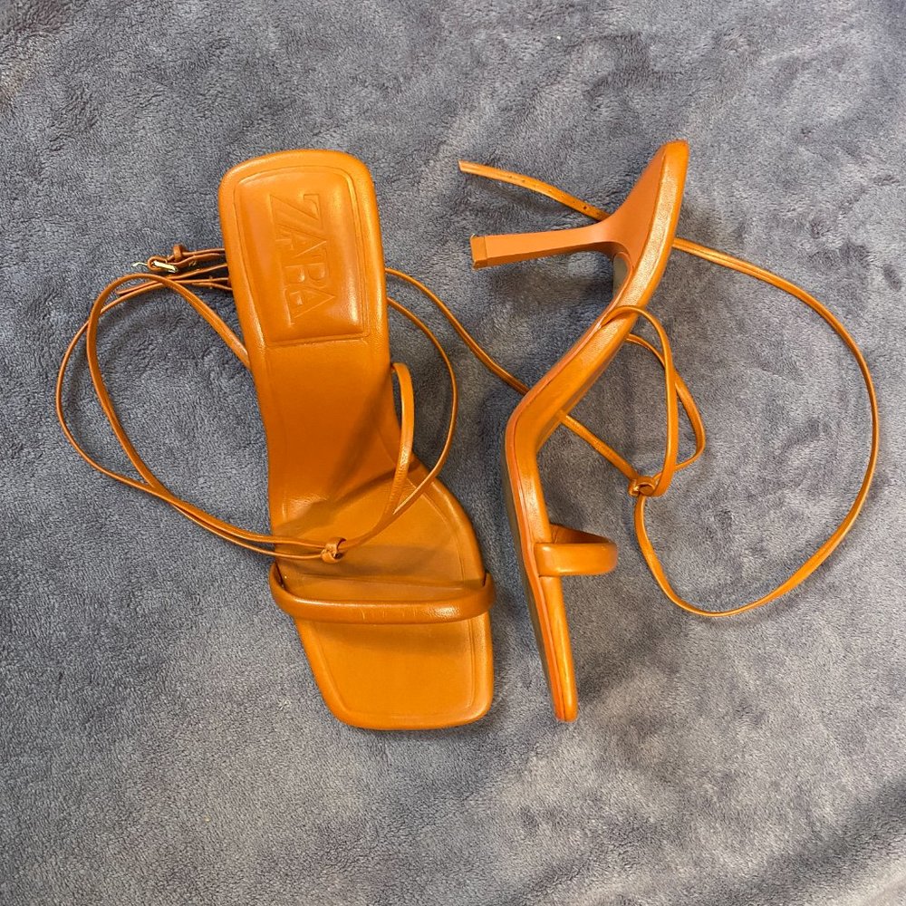 Zara Strap Leather High Heeled Sandals